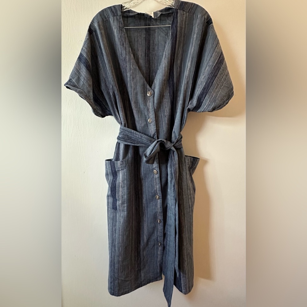 Caslon For Nordstrom Striped Blue Button-Down Dress